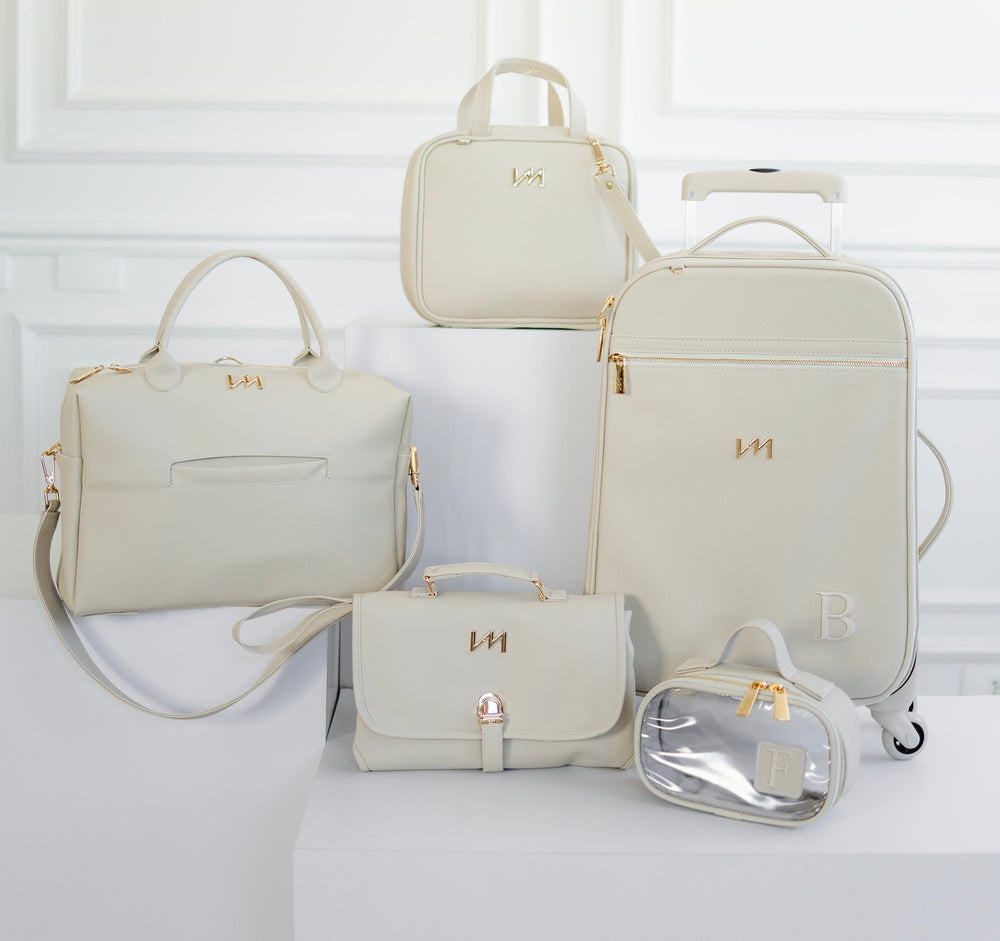 Kit Bolsos Maternidad Ella Off white - Maleta con ruedas, Bolso Madison, Bolso térmico, Neceser Cristal PP y cambiador portátil.