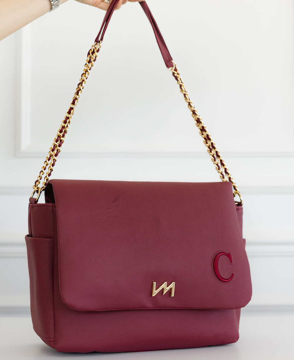 Bolso maternal Kate Ella Borgoña - Listo para enviar