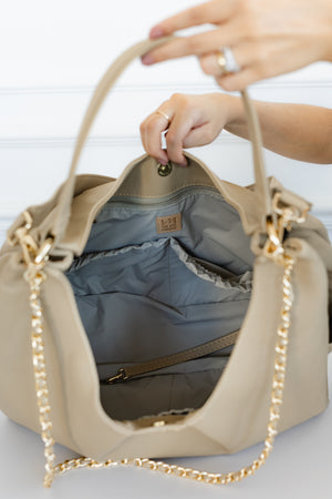 Kit Bolsos Maternidad Ella Beige - Maleta de ruedas, Bolso Madeleine, Mochila 2 en 1 y cambiador portátil.