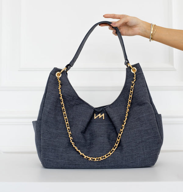 Bolso Maternal Madeleine Lino Negro - Entrega Inmediata