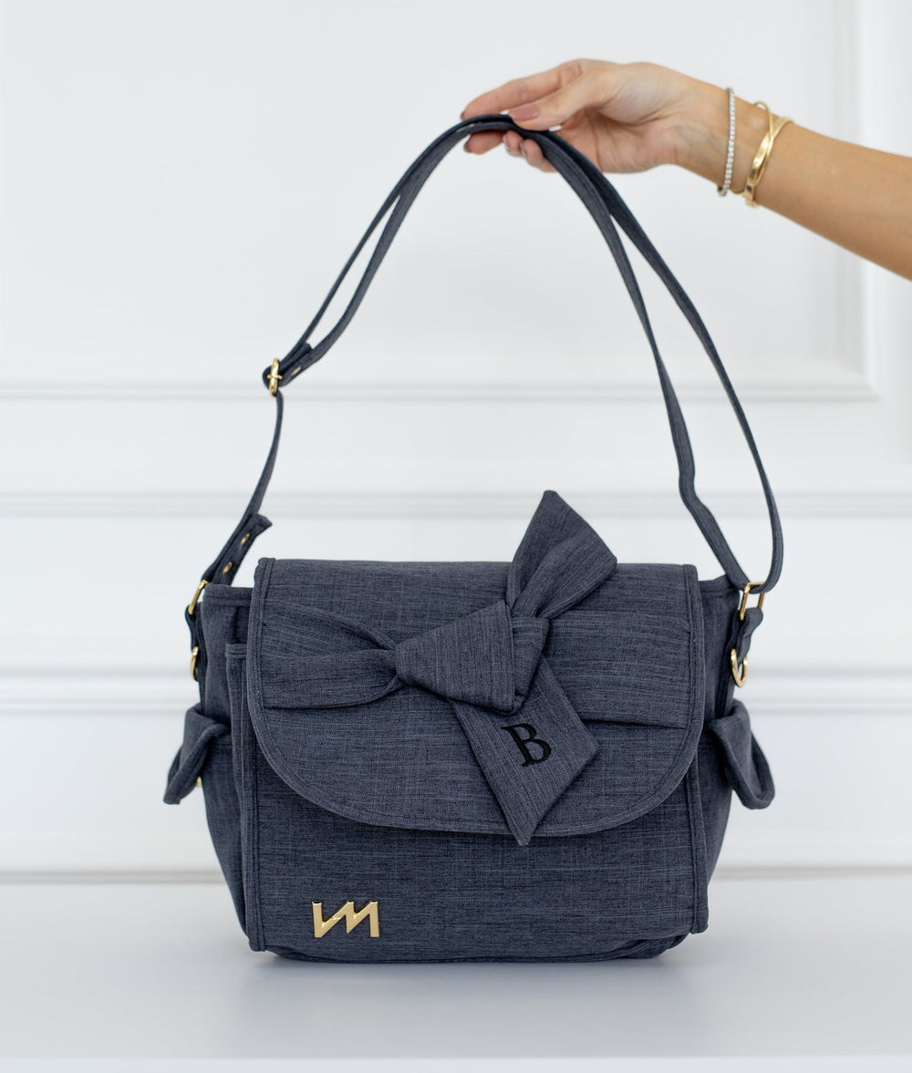 Bolso de maternidad Louise Mini Nós Lino Negro - Entrega Inmediata