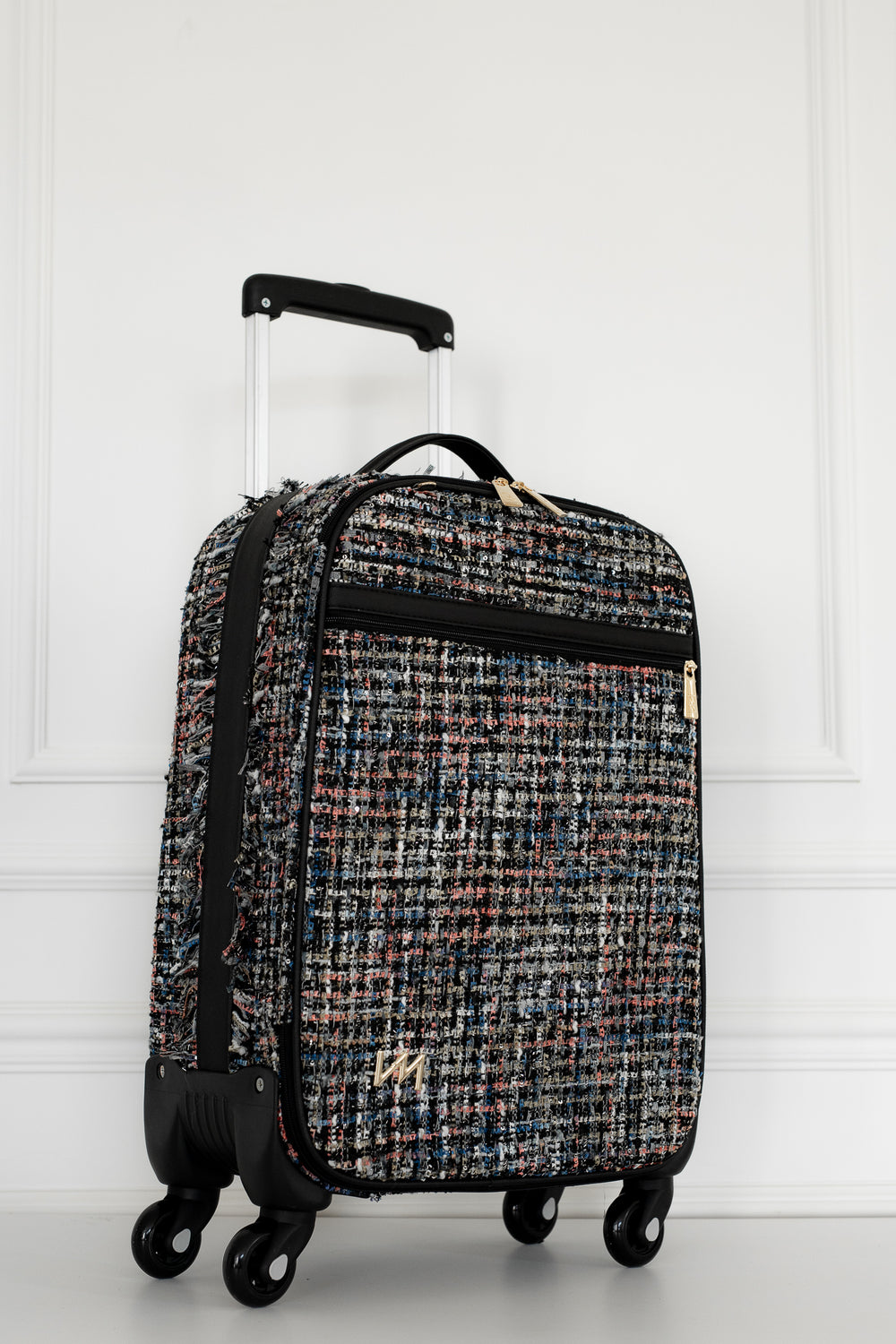 Mala maternidade de Rodinhas Tweed preto