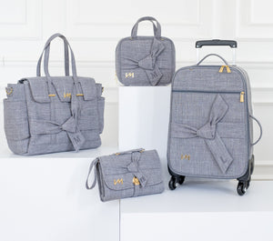 Kit de Bolsos de Maternidad Nudos Gris - Maleta de ruedas, Bolso Cleo, Nevera portátil térmica y Cambiador portátil