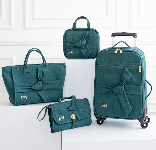 Kit Bolsos Maternidad Nudos Verde - Maleta de ruedas, Bolso Cloé, Bolso térmico para biberones y cambiador portátil.