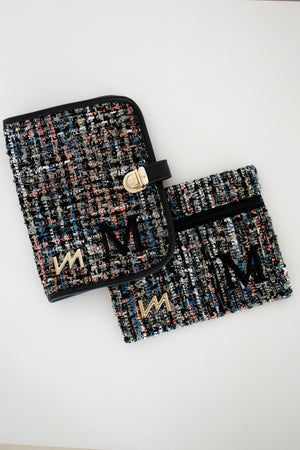 Kit Bolsas Maternidade Tweed Preto - Mala de rodinhas, Madeleine, Mochila 2 em 1, Kit Porta documentos e necessaire PP.