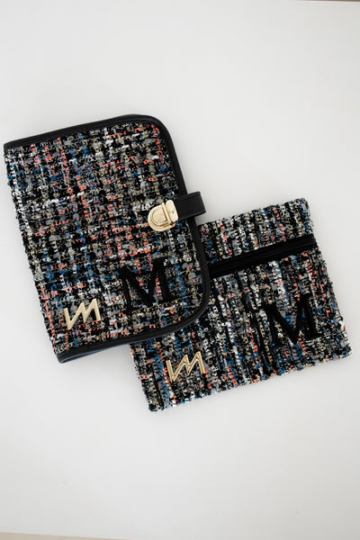 Kit Porta Documentos Tweed preto