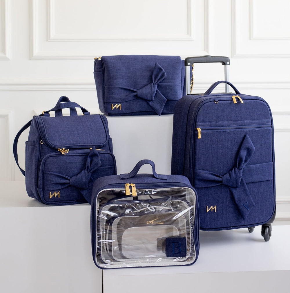 Kit Bolsos Maternidad Nós Marino - Maleta de ruedas, Bolso Kate, Mochila 2 en 1 y Kit Cristal.