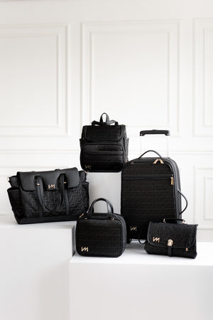 Kit Bolsas Maternidade Origem Preto - Mala de rodinhas, Bolsa Cleo, Mochila 2 em 1, Frasqueira térmica e Trocador portátil