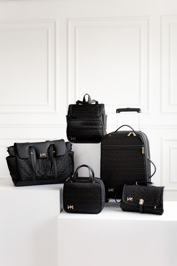 Kit Bolsas Maternidade Origem Preto - Mala de rodinhas, Bolsa Cleo, Mochila 2 em 1, Frasqueira térmica e Trocador portátil