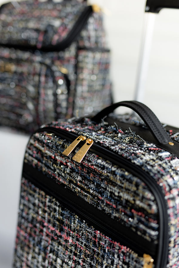 Mala maternidade de Rodinhas Tweed preto
