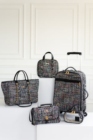 Kit Bolsas Maternidade Tweed Preto - Mala de rodinhas, Frasqueira Termica, Bolsa Cloé, Trocador Portátil e Necessaire PP.