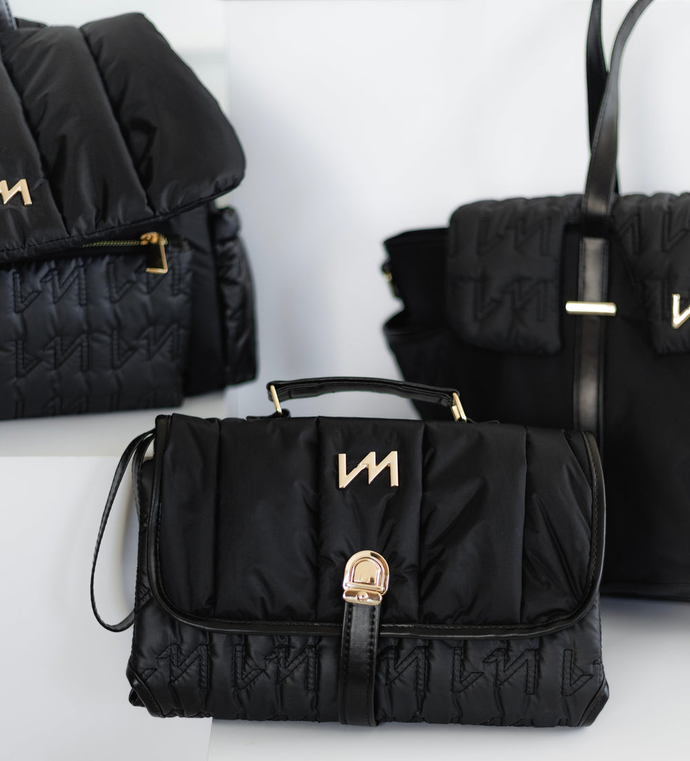 Kit de bolsos de maternidad Urban Chic negro - Mochila Mummy, bolso Cleo, nevera térmica y cambiador portátil.