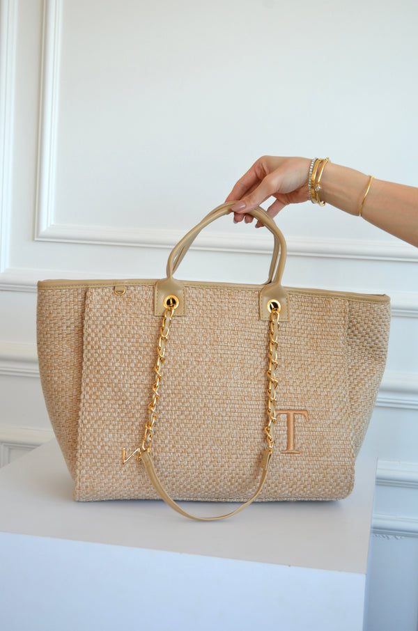 Bolso Cloé Trenzado Paja bordado inicial T OUTLET