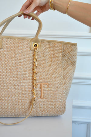 Bolso Cloé Trenzado Paja bordado inicial T OUTLET