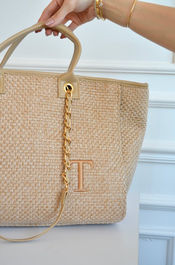 Bolso Cloé Trenzado Paja bordado inicial T OUTLET