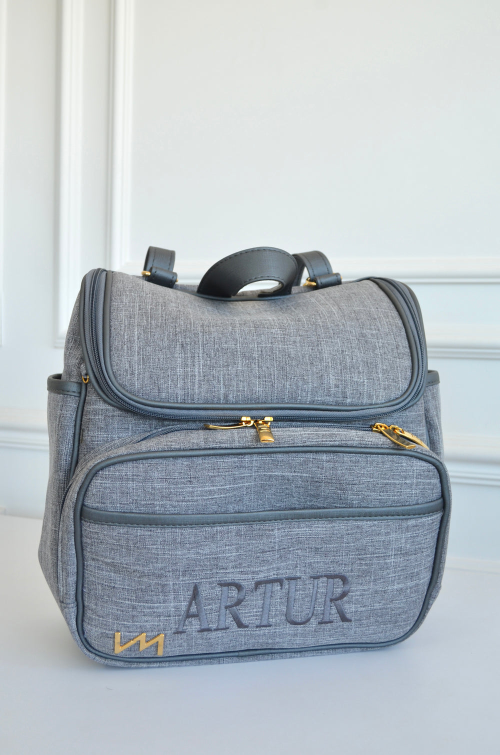 Mochila 2 en 1 lino gris con plomo bordado Artur OUTLET